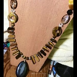 real tigers eye crystal agate onyx large necklace